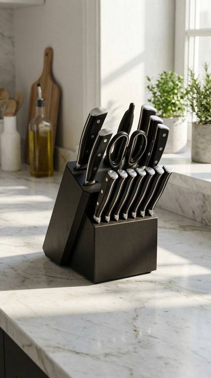 Knife Set, Kitchen Knife Block Sets with Sharpener